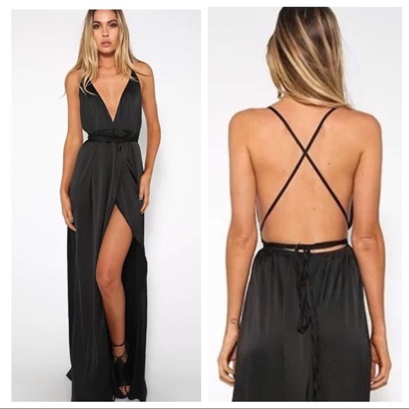 Slip Satin Faux Wrap Grecian Maxi Dress - Picture 6 of 8